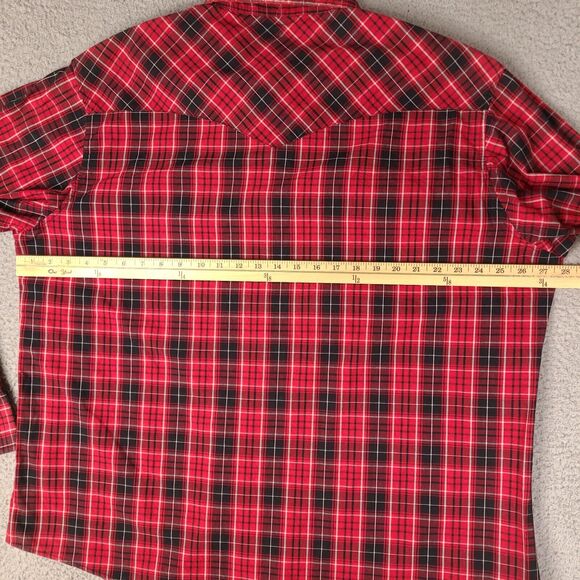 Wrangler Western Shirt Mens 2XL Red‎ Plaid Pearl Snap Flap Pockets Cowboy - Picture 9 of 15